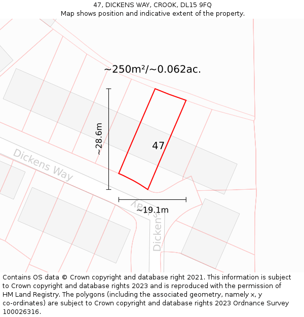 47, DICKENS WAY, CROOK, DL15 9FQ: Plot and title map