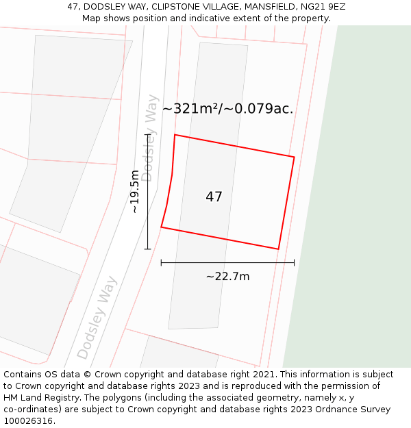 47, DODSLEY WAY, CLIPSTONE VILLAGE, MANSFIELD, NG21 9EZ: Plot and title map