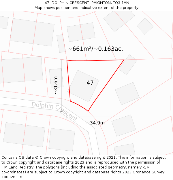 47, DOLPHIN CRESCENT, PAIGNTON, TQ3 1AN: Plot and title map