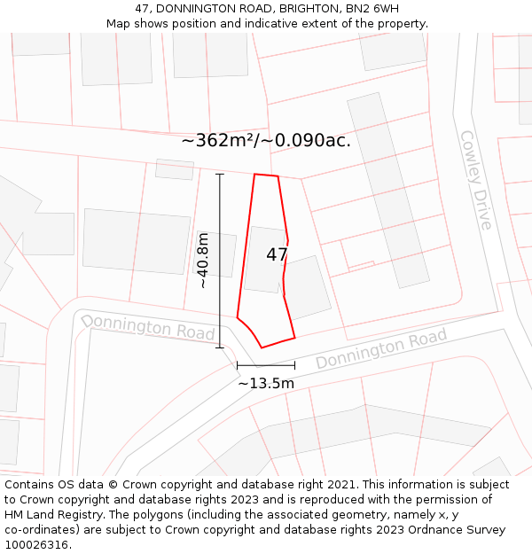 47, DONNINGTON ROAD, BRIGHTON, BN2 6WH: Plot and title map