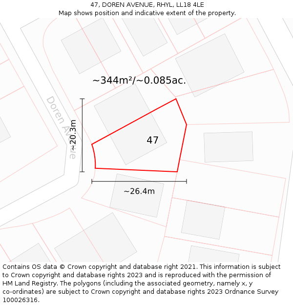 47, DOREN AVENUE, RHYL, LL18 4LE: Plot and title map