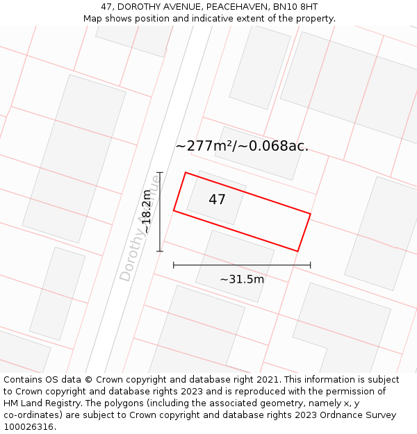 47, DOROTHY AVENUE, PEACEHAVEN, BN10 8HT: Plot and title map