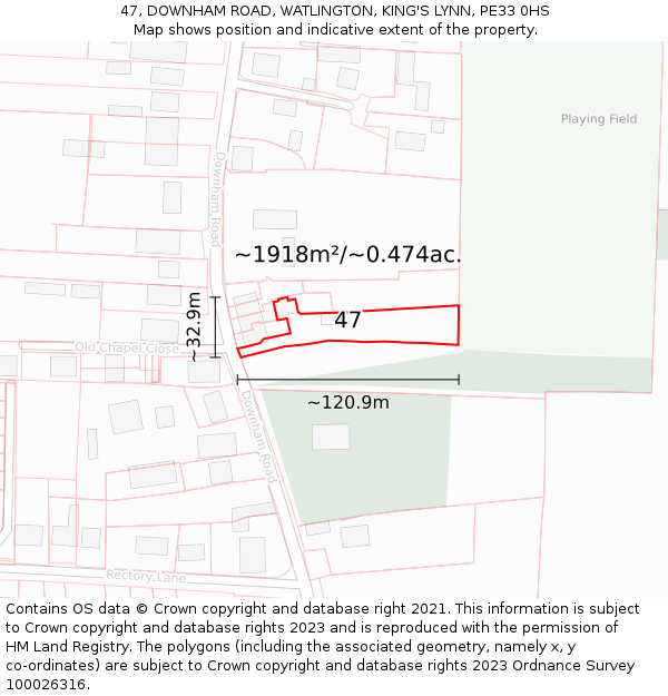 47, DOWNHAM ROAD, WATLINGTON, KING'S LYNN, PE33 0HS: Plot and title map