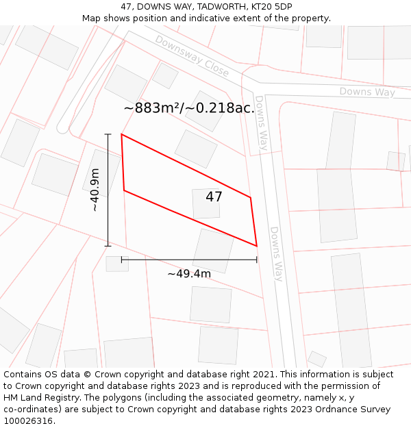 47, DOWNS WAY, TADWORTH, KT20 5DP: Plot and title map