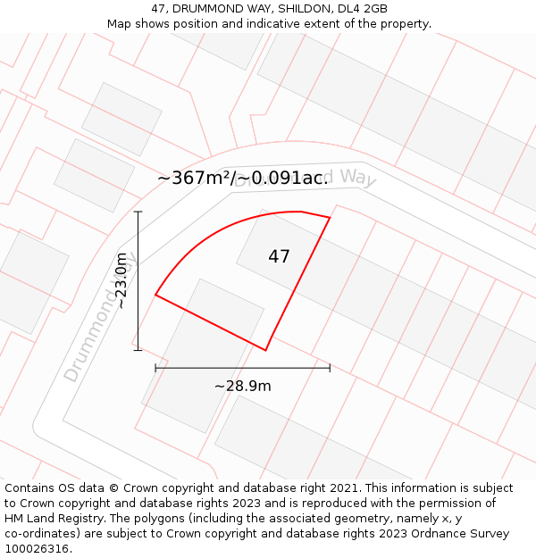 47, DRUMMOND WAY, SHILDON, DL4 2GB: Plot and title map