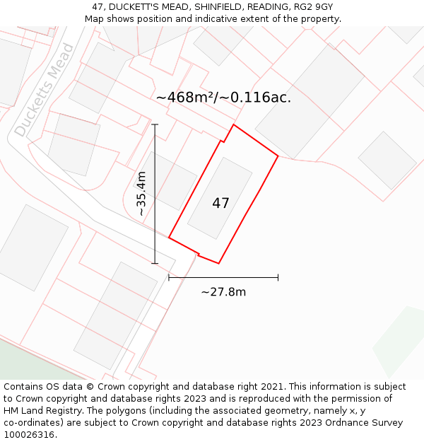 47, DUCKETT'S MEAD, SHINFIELD, READING, RG2 9GY: Plot and title map