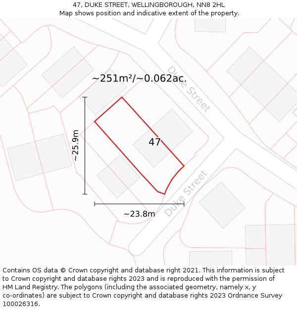 47, DUKE STREET, WELLINGBOROUGH, NN8 2HL: Plot and title map