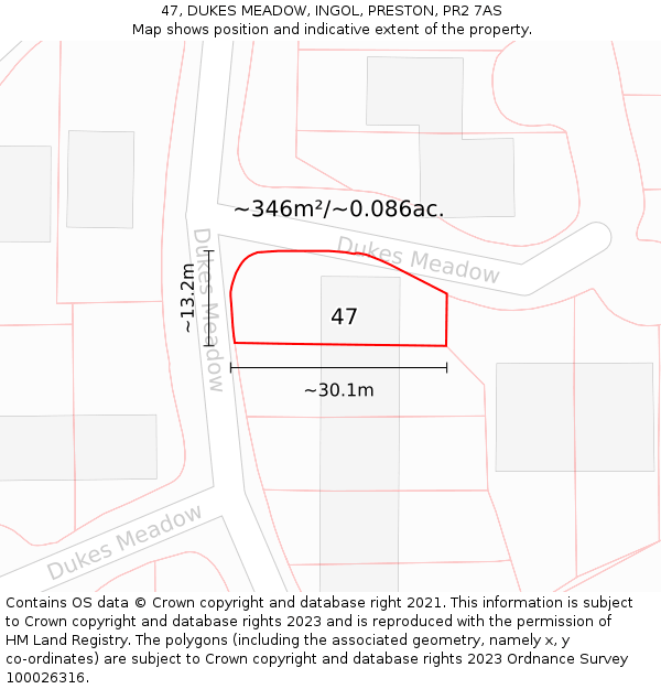 47, DUKES MEADOW, INGOL, PRESTON, PR2 7AS: Plot and title map