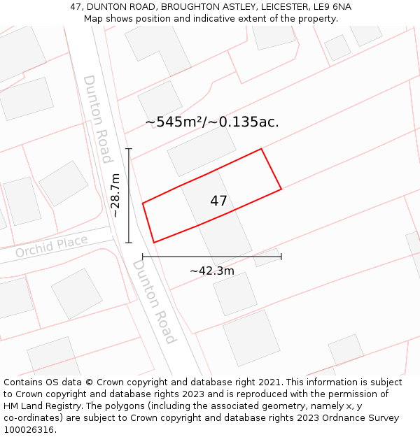 47, DUNTON ROAD, BROUGHTON ASTLEY, LEICESTER, LE9 6NA: Plot and title map