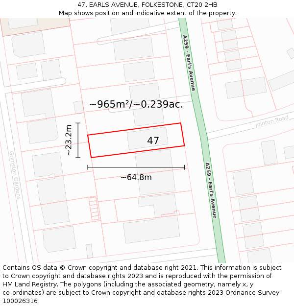 47, EARLS AVENUE, FOLKESTONE, CT20 2HB: Plot and title map