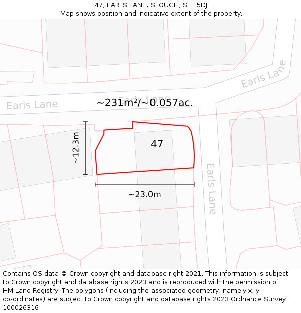 47, EARLS LANE, SLOUGH, SL1 5DJ: Plot and title map