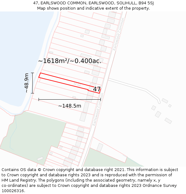 47, EARLSWOOD COMMON, EARLSWOOD, SOLIHULL, B94 5SJ: Plot and title map