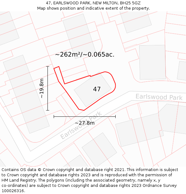 47, EARLSWOOD PARK, NEW MILTON, BH25 5GZ: Plot and title map