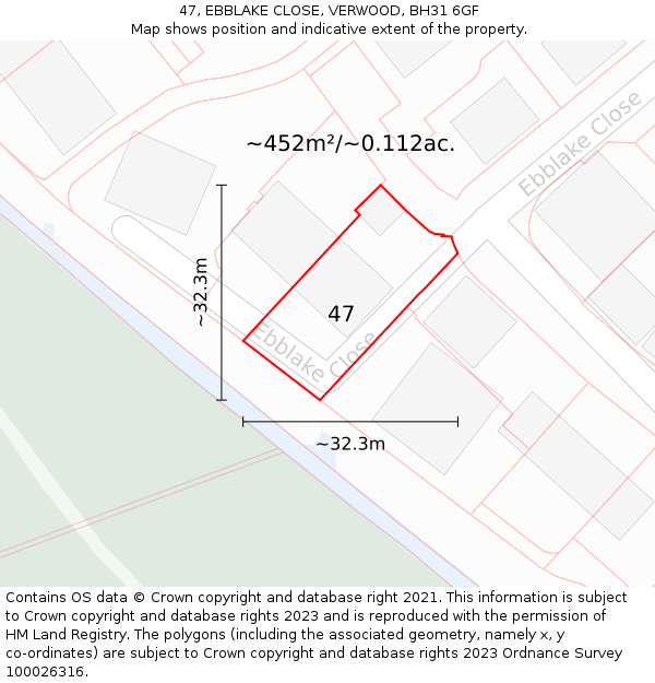 47, EBBLAKE CLOSE, VERWOOD, BH31 6GF: Plot and title map
