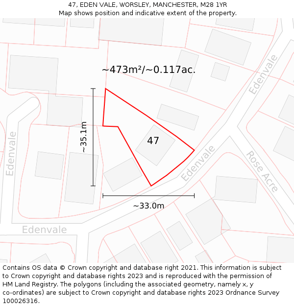 47, EDEN VALE, WORSLEY, MANCHESTER, M28 1YR: Plot and title map