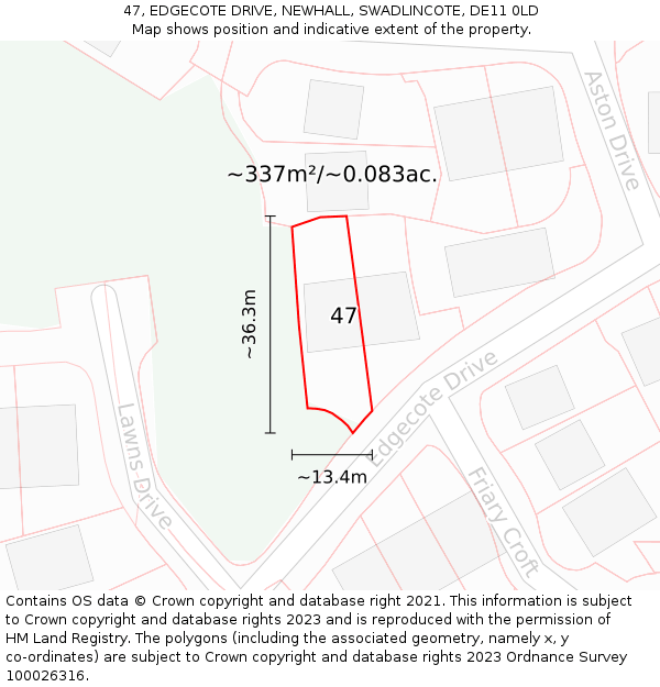 47, EDGECOTE DRIVE, NEWHALL, SWADLINCOTE, DE11 0LD: Plot and title map