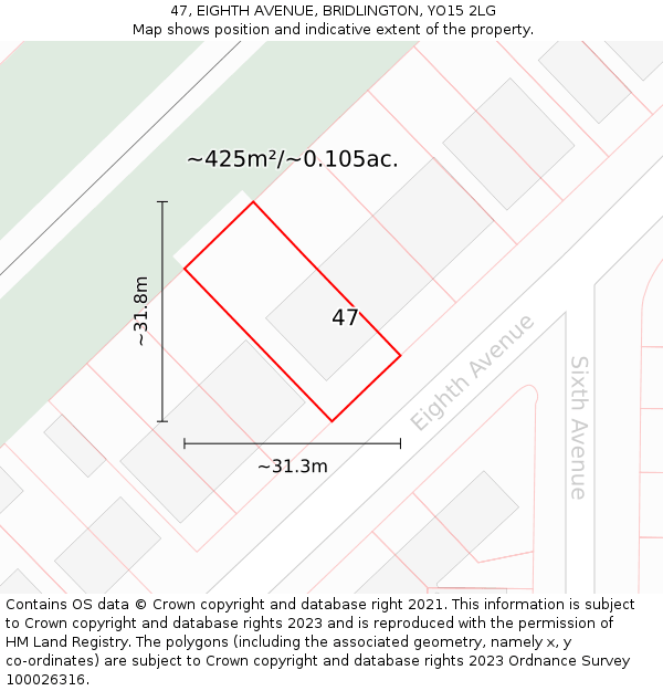 47, EIGHTH AVENUE, BRIDLINGTON, YO15 2LG: Plot and title map