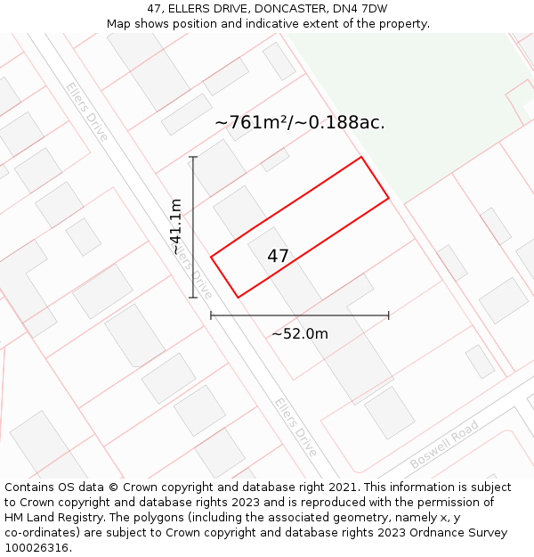 47, ELLERS DRIVE, DONCASTER, DN4 7DW: Plot and title map