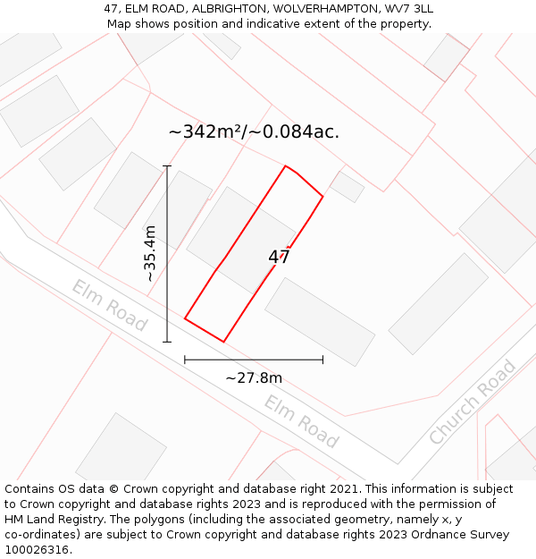 47, ELM ROAD, ALBRIGHTON, WOLVERHAMPTON, WV7 3LL: Plot and title map