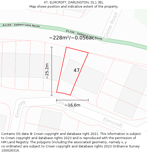 47, ELMCROFT, DARLINGTON, DL1 3EL: Plot and title map