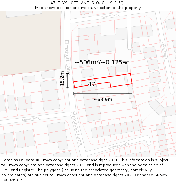 47, ELMSHOTT LANE, SLOUGH, SL1 5QU: Plot and title map