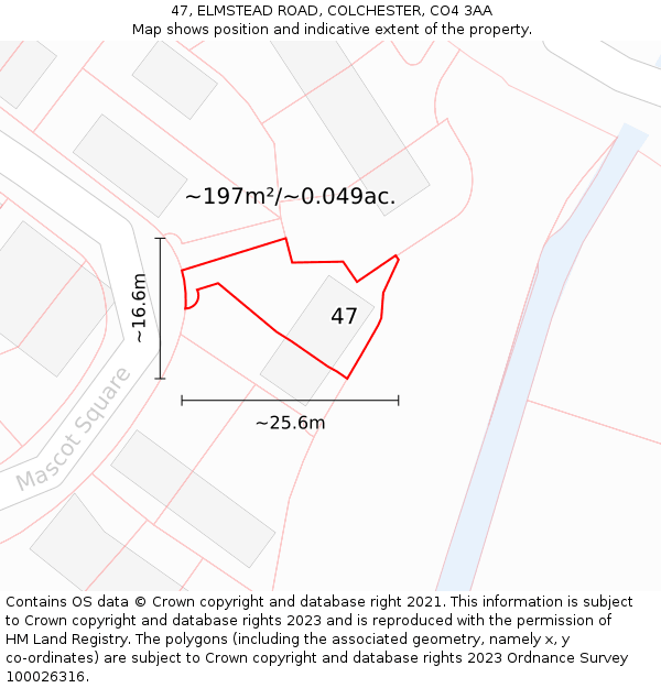 47, ELMSTEAD ROAD, COLCHESTER, CO4 3AA: Plot and title map