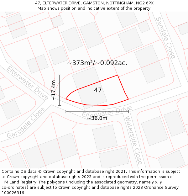 47, ELTERWATER DRIVE, GAMSTON, NOTTINGHAM, NG2 6PX: Plot and title map