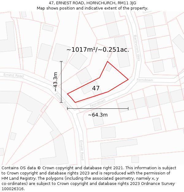 47, ERNEST ROAD, HORNCHURCH, RM11 3JG: Plot and title map