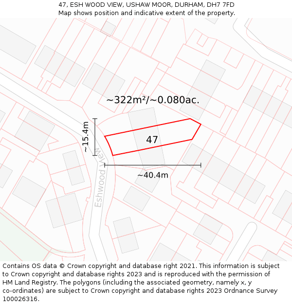 47, ESH WOOD VIEW, USHAW MOOR, DURHAM, DH7 7FD: Plot and title map