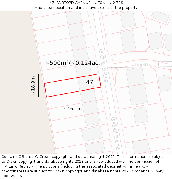 47, FAIRFORD AVENUE, LUTON, LU2 7ES: Plot and title map