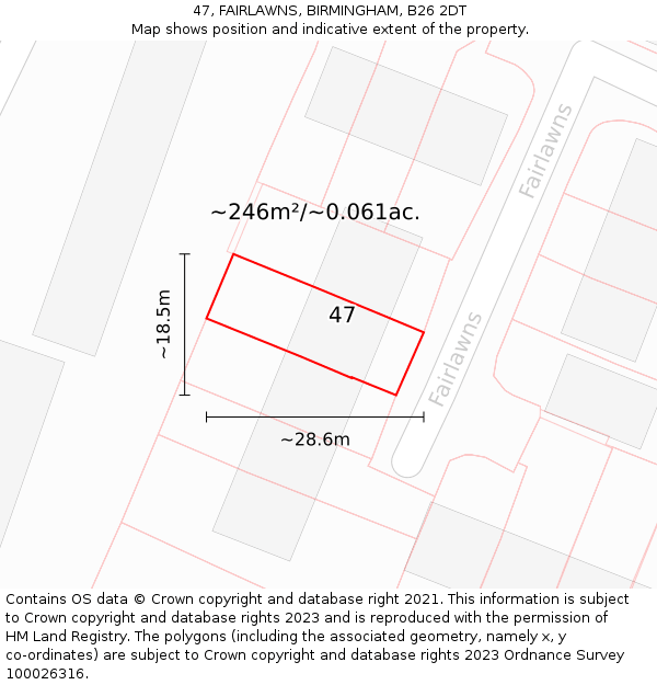 47, FAIRLAWNS, BIRMINGHAM, B26 2DT: Plot and title map