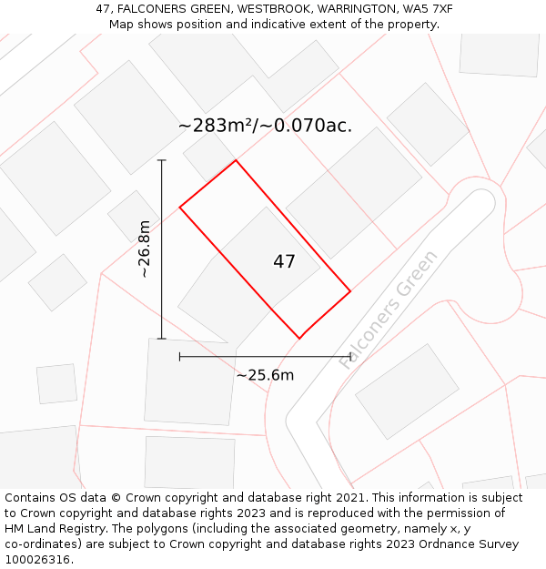 47, FALCONERS GREEN, WESTBROOK, WARRINGTON, WA5 7XF: Plot and title map