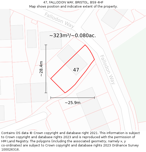 47, FALLODON WAY, BRISTOL, BS9 4HF: Plot and title map