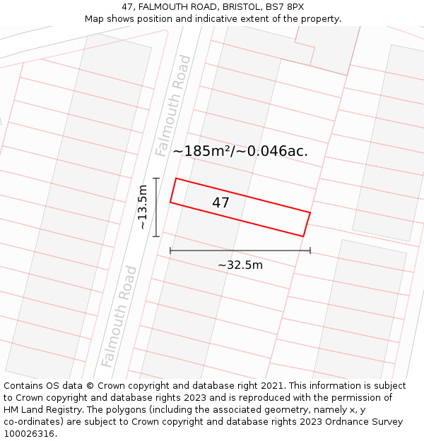 47, FALMOUTH ROAD, BRISTOL, BS7 8PX: Plot and title map