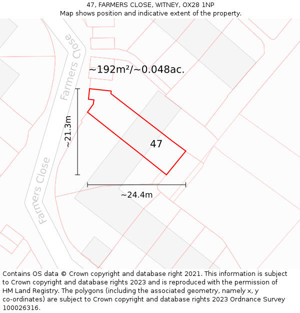 47, FARMERS CLOSE, WITNEY, OX28 1NP: Plot and title map