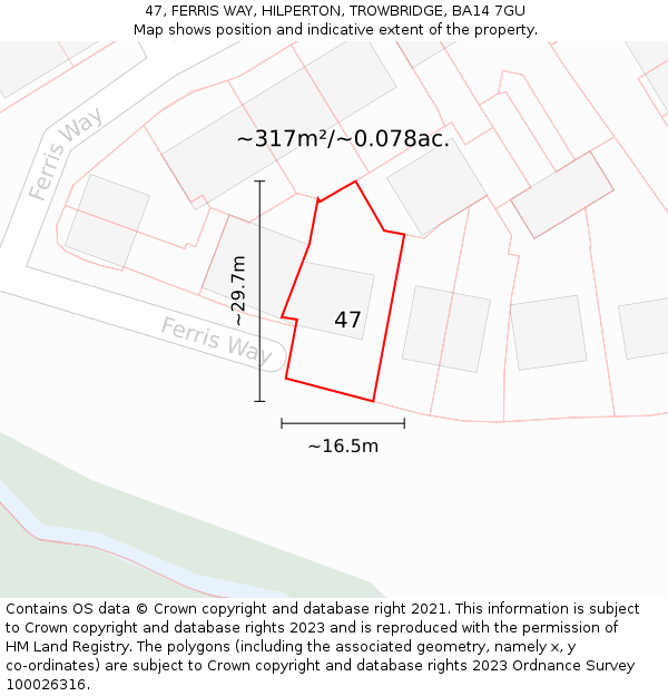 47, FERRIS WAY, HILPERTON, TROWBRIDGE, BA14 7GU: Plot and title map