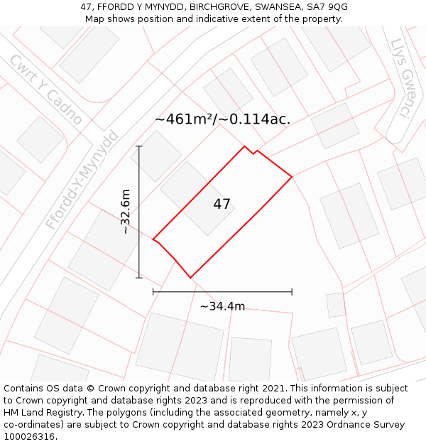 47, FFORDD Y MYNYDD, BIRCHGROVE, SWANSEA, SA7 9QG: Plot and title map