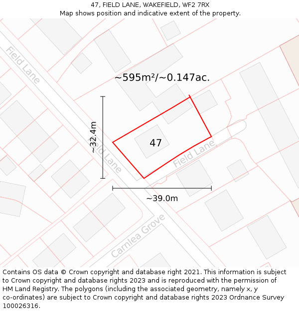 47, FIELD LANE, WAKEFIELD, WF2 7RX: Plot and title map