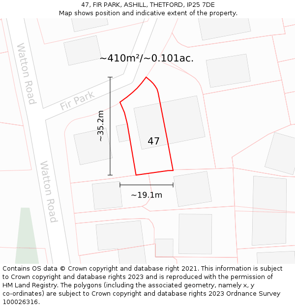 47, FIR PARK, ASHILL, THETFORD, IP25 7DE: Plot and title map