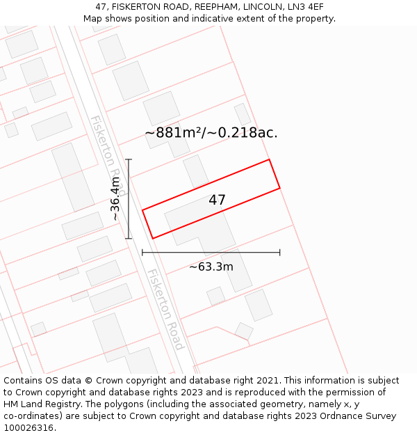 47, FISKERTON ROAD, REEPHAM, LINCOLN, LN3 4EF: Plot and title map