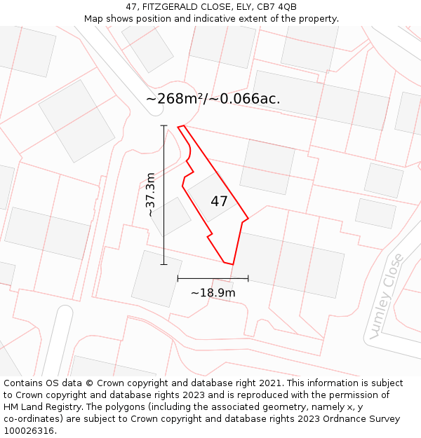 47, FITZGERALD CLOSE, ELY, CB7 4QB: Plot and title map