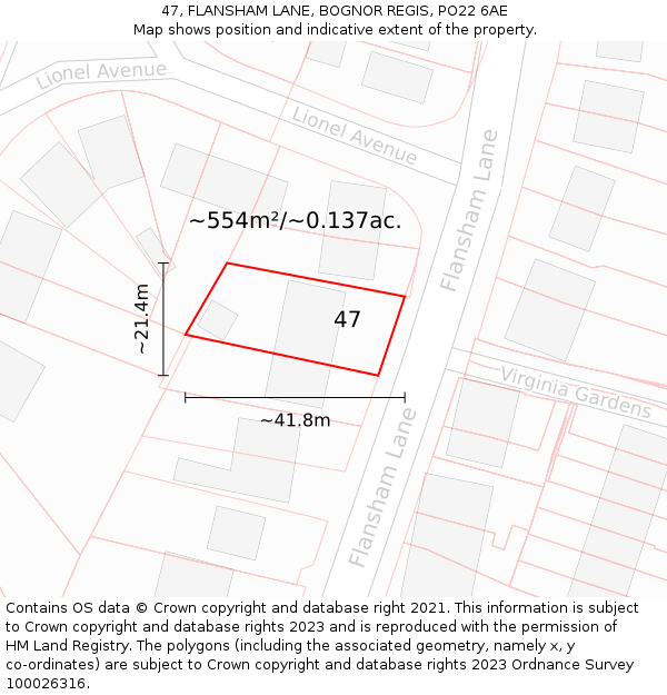 47, FLANSHAM LANE, BOGNOR REGIS, PO22 6AE: Plot and title map