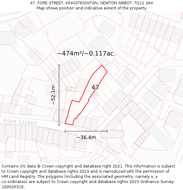 47, FORE STREET, KINGSTEIGNTON, NEWTON ABBOT, TQ12 3AX: Plot and title map