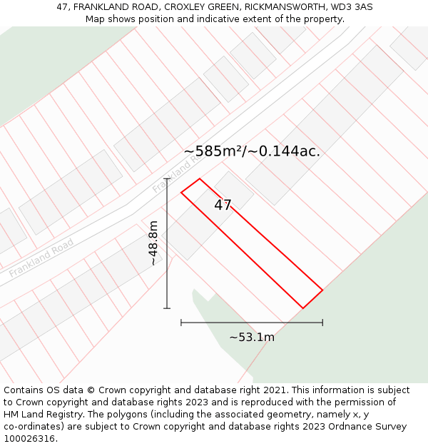 47, FRANKLAND ROAD, CROXLEY GREEN, RICKMANSWORTH, WD3 3AS: Plot and title map