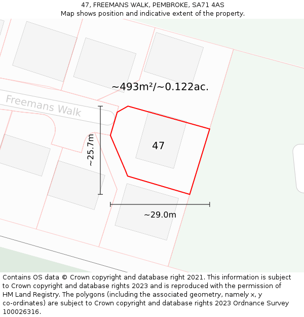 47, FREEMANS WALK, PEMBROKE, SA71 4AS: Plot and title map