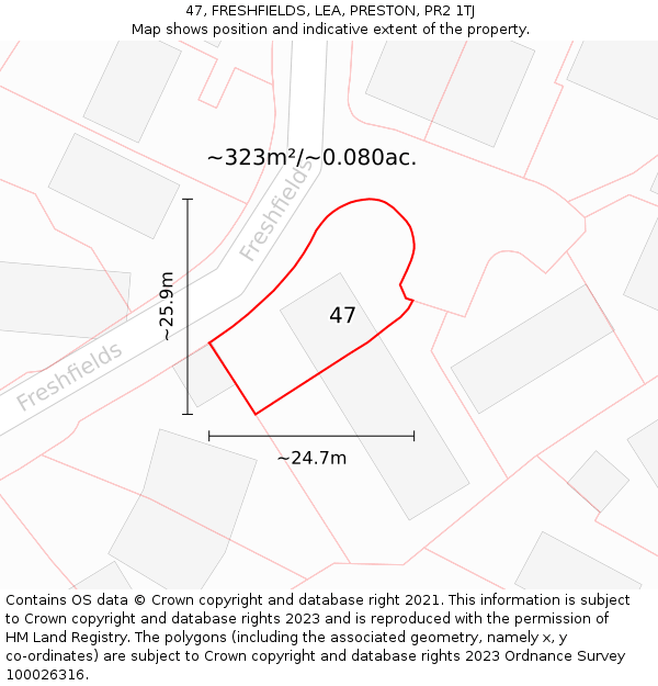 47, FRESHFIELDS, LEA, PRESTON, PR2 1TJ: Plot and title map