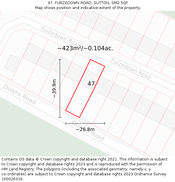 47, FURZEDOWN ROAD, SUTTON, SM2 5QF: Plot and title map