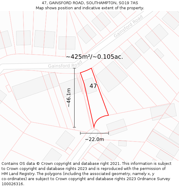 47, GAINSFORD ROAD, SOUTHAMPTON, SO19 7AS: Plot and title map