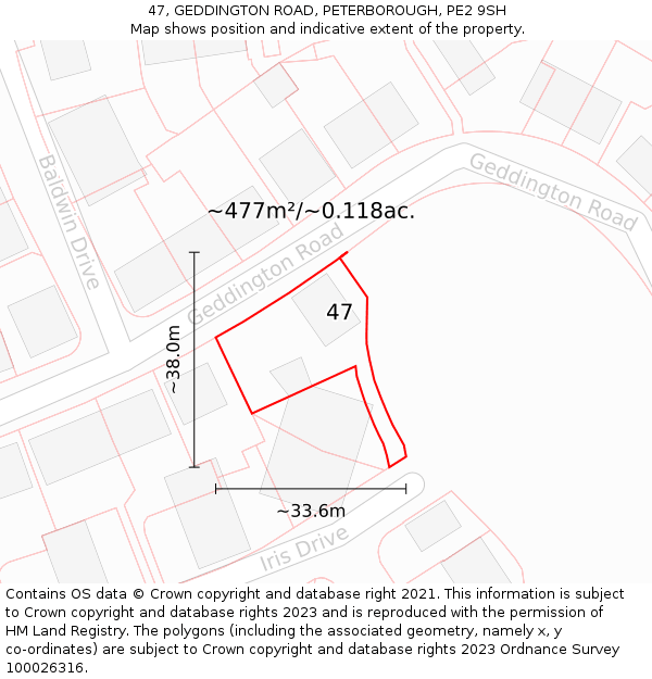 47, GEDDINGTON ROAD, PETERBOROUGH, PE2 9SH: Plot and title map