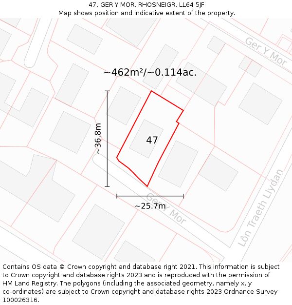 47, GER Y MOR, RHOSNEIGR, LL64 5JF: Plot and title map